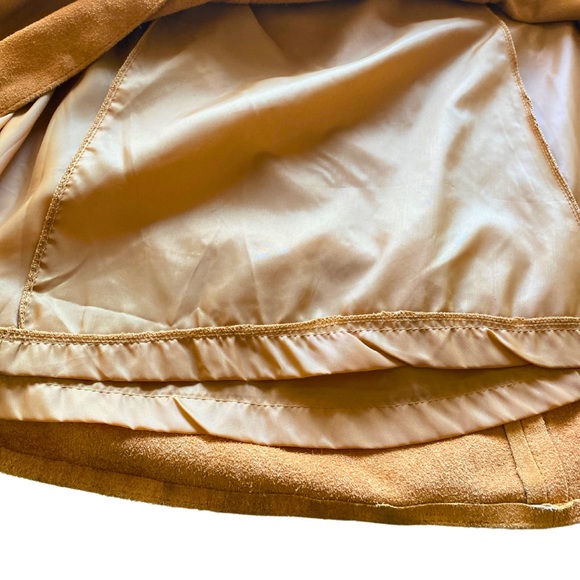 VINTAGE 1980s SUEDE SKIRT AVON FASHIONS BOHO GRUNGE SIDE ZIP SIZE 17/18 MCM TAN - Picture 9 of 11